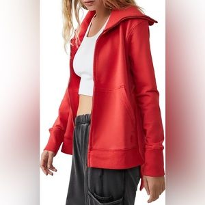 Free People Movement Zip-Up Knit Jacket Cherry Crush